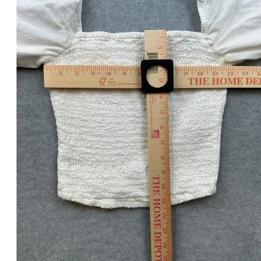 Abercrombie & Fitch White Smocked Puff Sleeve Square Neck Crop Top Small